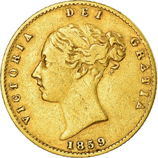 Moneda, Gran Bretaña, Victoria, 1/2 Sovereign, 1859, London, BC+, Oro, KM:735.1