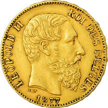 Munten, België, Leopold II, 20 Francs, 20 Frank, 1877, ZF+, Goud, KM:37