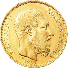 Moneta, Belgia, Leopold II, 20 Francs, 20 Frank, 1867, AU(50-53), Złoto, KM:32