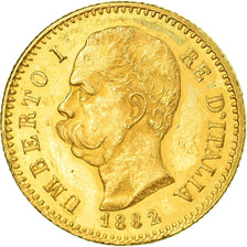 Moeda, Itália, Umberto I, 20 Lire, 1882, Rome, MS(60-62), Dourado, KM:21