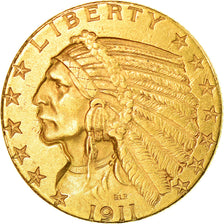 Moeda, Estados Unidos da América, Indian Head, $5, Half Eagle, 1911, U.S. Mint