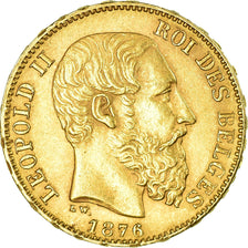 Moneta, Belgia, Leopold II, 20 Francs, 20 Frank, 1876, AU(55-58), Złoto, KM:37