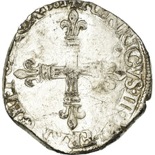 Monnaie, France, Henri III, 1/4 Ecu, 1584, Nantes, TB, Argent, Sombart:4662