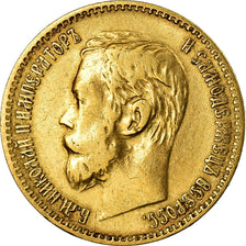 Munten, Rusland, Nicholas II, 5 Roubles, 1897, St. Petersburg, ZF, Goud, KM:62