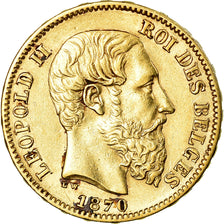 Moneda, Bélgica, Leopold II, 20 Francs, 20 Frank, 1870, MBC+, Oro, KM:32