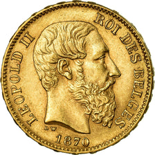 Moneta, Belgia, Leopold II, 20 Francs, 20 Frank, 1870, AU(55-58), Złoto, KM:32