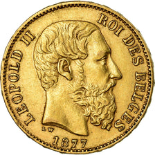 Moneda, Bélgica, Leopold II, 20 Francs, 20 Frank, 1877, MBC+, Oro, KM:37