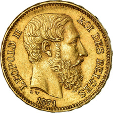 Moneda, Bélgica, Leopold II, 20 Francs, 20 Frank, 1871, MBC+, Oro, KM:37