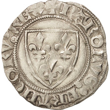 France, Charles VI, Blanc Guénar, Tournai, TTB+, Billon, Duplessy:377A