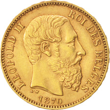 Bélgica, Leopold II, 20 Francs, 20 Frank, 1870, MBC+, Oro, KM:32