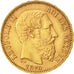 Belgium, Leopold II, 20 Francs, 20 Frank, 1870, AU(50-53), Gold, KM:32