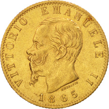 Moneda, Italia, Vittorio Emanuele II, 20 Lire, 1865, Torino, MBC+, Oro, KM:10.1