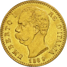 Italy, Umberto I, 20 Lire, 1889, Rome, MS(63), Gold, KM:21