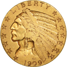 Coin, United States, Indian Head, $5, Half Eagle, 1909, U.S. Mint, Denver