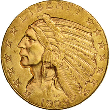 Coin, United States, Indian Head, $5, Half Eagle, 1909, U.S. Mint, Denver