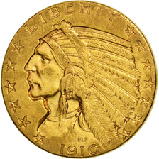 Coin, United States, Indian Head, $5, Half Eagle, 1910, U.S. Mint, Philadelphia