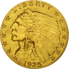 Coin, United States, Indian Head, $2.50, Quarter Eagle, 1925, U.S. Mint, Denver