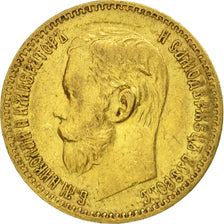 Russia, Nicholas II, 5 Roubles, 1897, St. Petersburg, BB+, Oro, KM:62