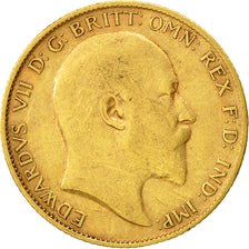 Gran Bretaña, Edward VII, 1/2 Sovereign, 1910, BC+, Oro, KM:804