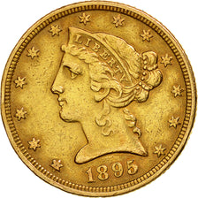 Monnaie, États-Unis, Coronet Head, $5, Half Eagle, 1895, U.S. Mint