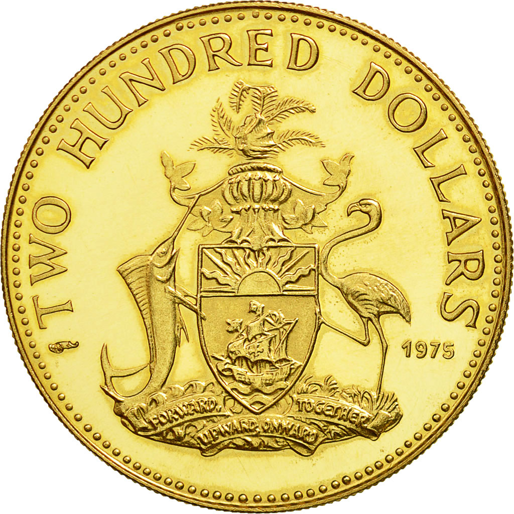 Coin Bahamas Elizabeth II 200 Dollars 1975 MS(63) Gold KM:54 ...