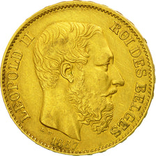 Belgium, Leopold II, 20 Francs, 20 Frank, 1867, EF(40-45), Gold, KM:32