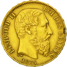 Coin, Belgium, Leopold II, 20 Francs, 20 Frank, 1874, EF(40-45), Gold, KM:37