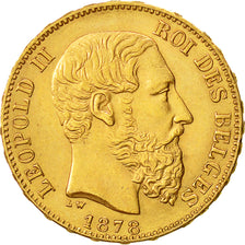 Bélgica, Leopold II, 20 Francs, 20 Frank, 1878, SC, Oro, KM:37