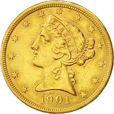 Moneta, Stati Uniti, Coronet Head, $5, Half Eagle, 1901, U.S. Mint, San