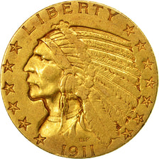 Moneda, Estados Unidos, Indian Head, $5, Half Eagle, 1911, San Francisco