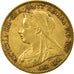 Moneda, Gran Bretaña, Victoria, 1/2 Sovereign, 1895, MBC, Oro, KM:784