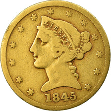 Moneta, USA, Coronet Head, $5, Half Eagle, 1845, Philadelphia, Philadelphia