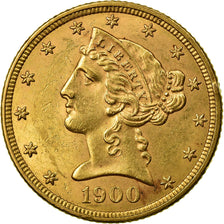 Coin, United States, Coronet Head, $5, Half Eagle, 1900, Philadelphia