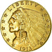 Moneta, Stati Uniti, Indian Head, $2.50, Quarter Eagle, 1913, Philadelphia, BB+