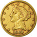 Moneta, Stati Uniti, Coronet Head, $5, Half Eagle, 1880, Philadelphia, BB, Oro