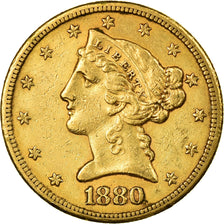 Munten, Verenigde Staten, Coronet Head, $5, Half Eagle, 1880, San Francisco, ZF