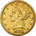 Moneda, Estados Unidos, Coronet Head, $5, Half Eagle, 1880, San Francisco, MBC