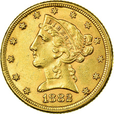 Moneta, Stati Uniti, Coronet Head, $5, Half Eagle, 1882, Philadelphia, BB+, Oro