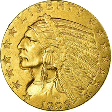 Munten, Verenigde Staten, Indian Head, $5, Half Eagle, 1909, Philadelphia, ZF+