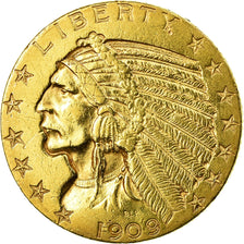 Moeda, Estados Unidos da América, Indian Head, $5, Half Eagle, 1909, Denver