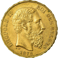 Moneda, Bélgica, Leopold II, 20 Francs, 20 Frank, 1878, EBC+, Oro, KM:37