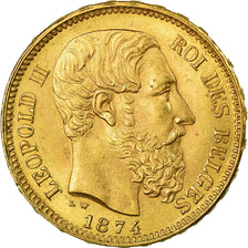 Moneta, Belgia, Leopold II, 20 Francs, 20 Frank, 1874, MS(63), Złoto, KM:37