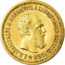 Moeda, Rússia, Alexander III, 5 Roubles, 1889, St. Petersburg, AU(55-58)