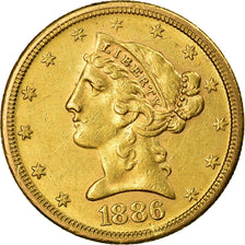 Munten, Verenigde Staten, Coronet Head, $5, Half Eagle, 1886, San Francisco, PR