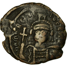 Moneda, Maurice Tiberius, Follis, 582-602, Kyzikos, Countermark, BC+, Cobre