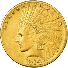 Moneta, USA, Indian Head, $10, Eagle, 1914, Denver, AU(50-53), Złoto, KM:130