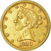 Moneta, Stati Uniti, Coronet Head, $5, Half Eagle, 1880, Philadelphia, BB, Oro