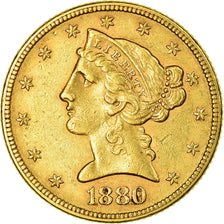 Moeda, Estados Unidos da América, Coronet Head, $5, Half Eagle, 1880