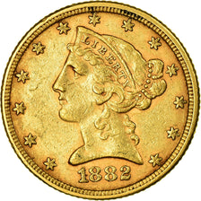 Moeda, Estados Unidos da América, Coronet Head, $5, Half Eagle, 1882