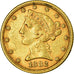 Moneta, Stati Uniti, Coronet Head, $5, Half Eagle, 1882, Philadelphia, BB+, Oro